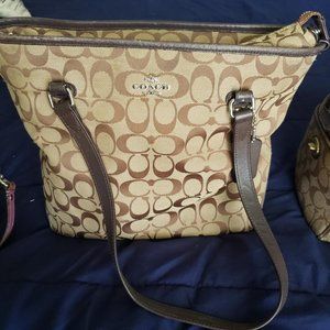 Coach Signature Outline Zip Top Toe Bag F58282 Brown